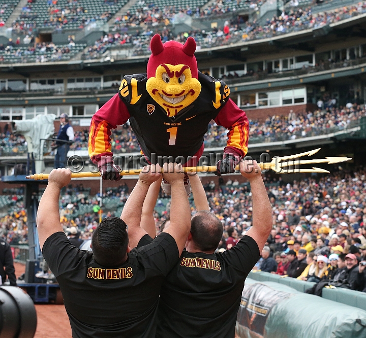 122912 Kraft SA-033.JPG - Dec 29, 2012; San Francisco, CA, USA; Arizona State Sun Devils mascot Sparky during the game against the Navy Midshipmen in the 2012 Kraft Fighting Hunger Bowl at AT&T Park.